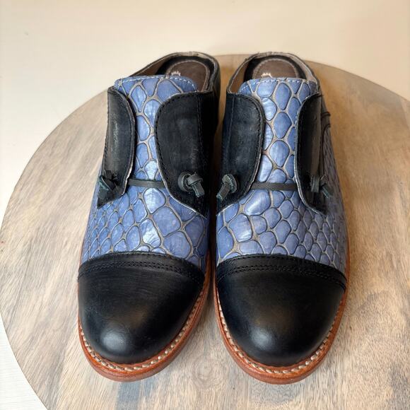 NEW Freebird by Steven Malena Blue Black Snakeskin Leather Mules Women’s Size 9 - Picture 4 of 12